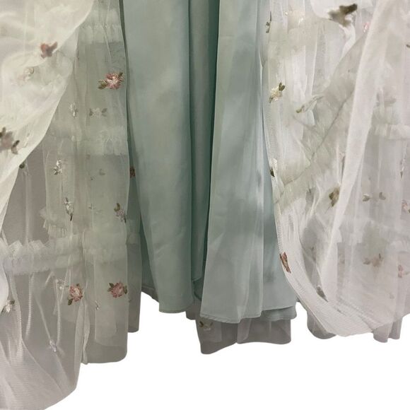 Mac Duggal Tiered Ruffle Cross-Back Smock-Waist Floral Embroidered Gown - Picture 5 of 12